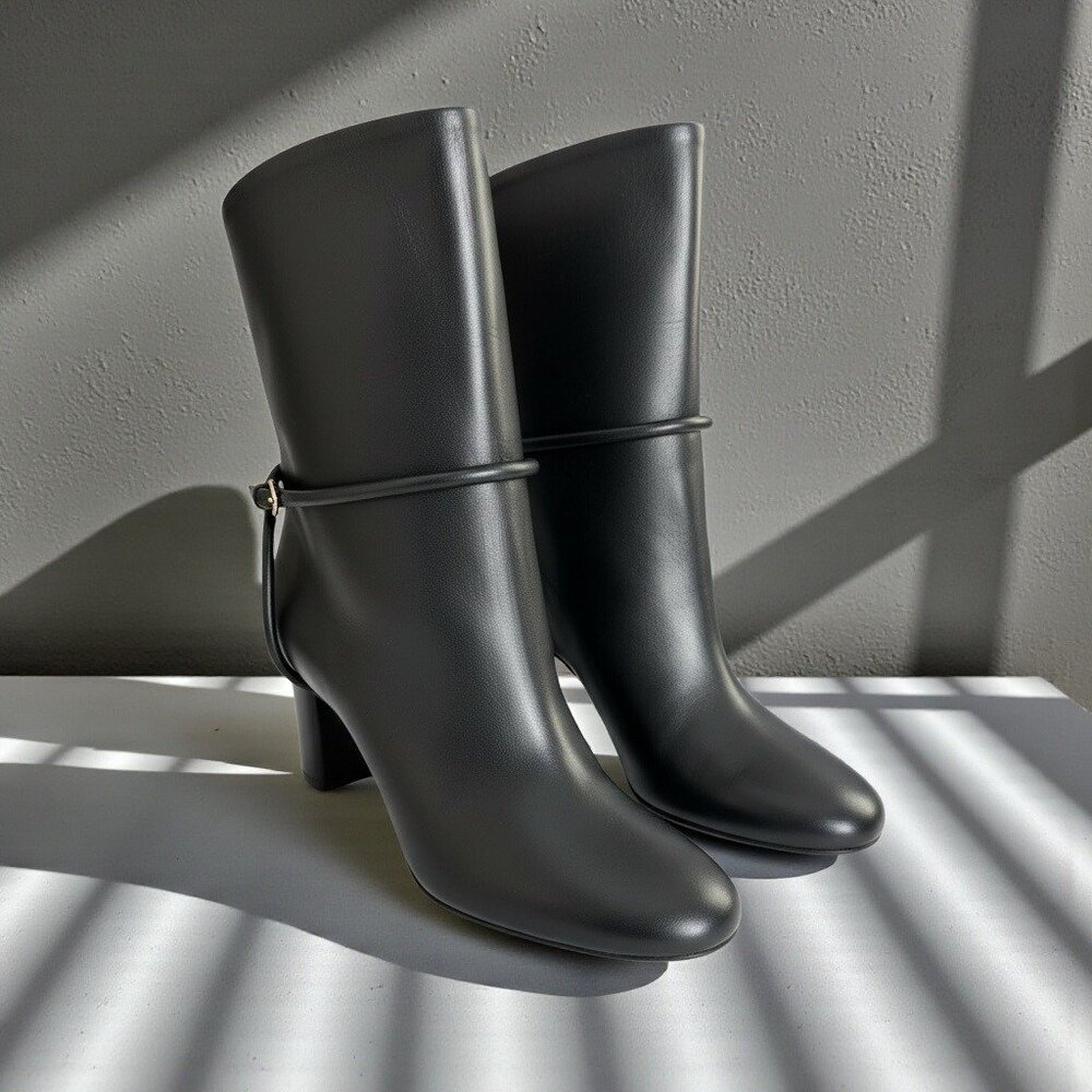 NIB Max Mara Brown Leather Arleen Black Ankle Boots EU 36 US 5.5